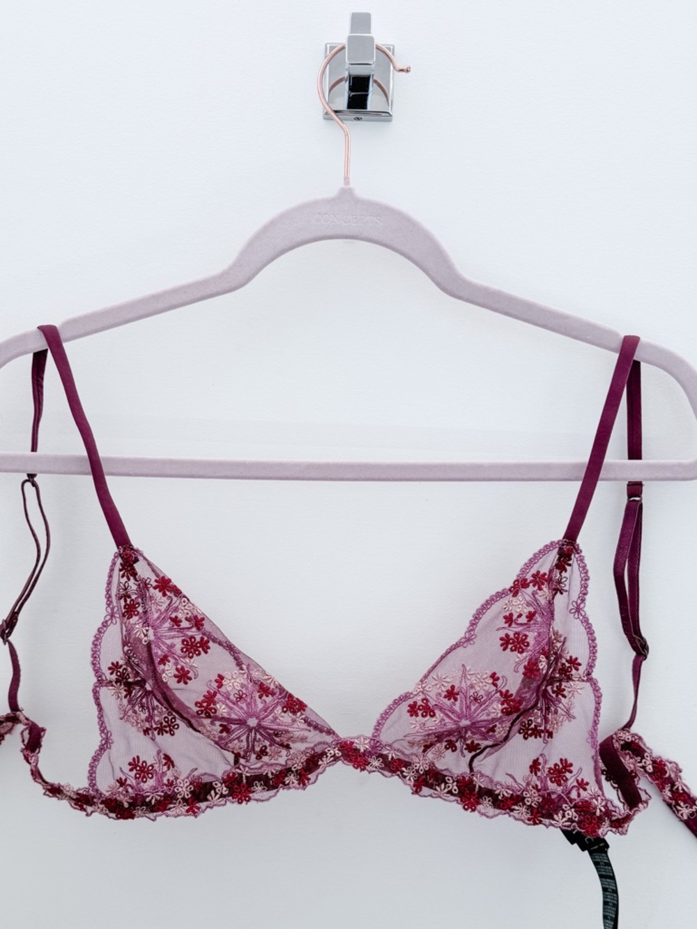 La Perla Burgundy Embroidered Tulle Bralette 36C Luxury Lingerie
